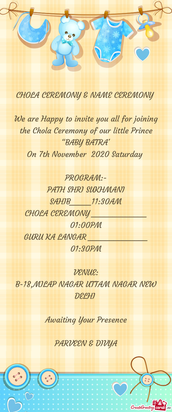 CHOLA CEREMONY & NAME CEREMONY