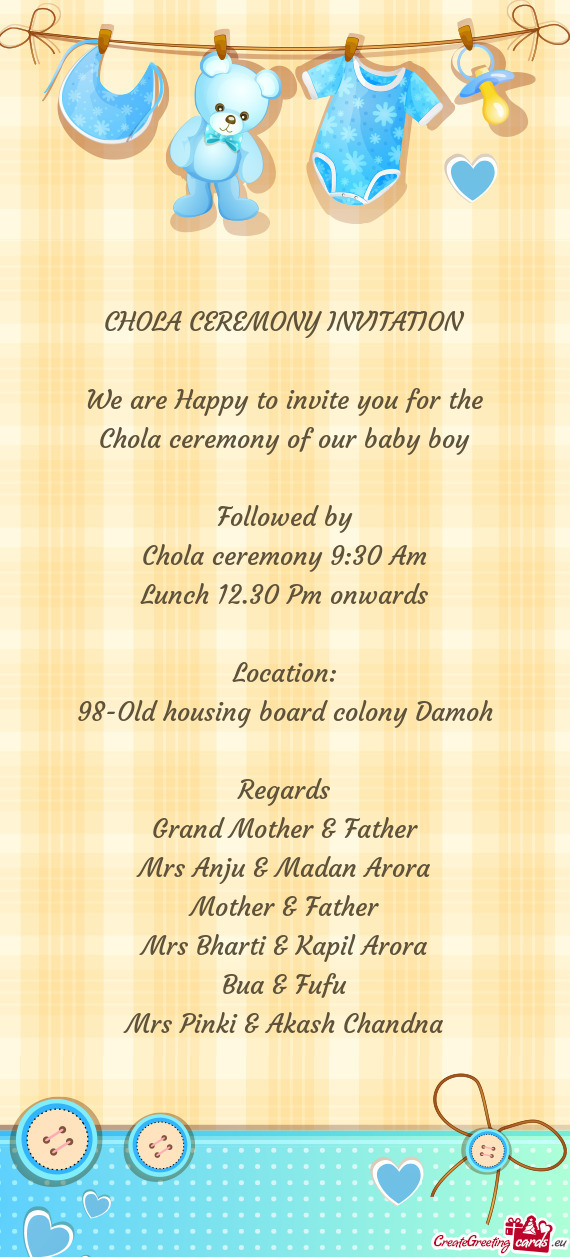 Chola ceremony 9:30 Am