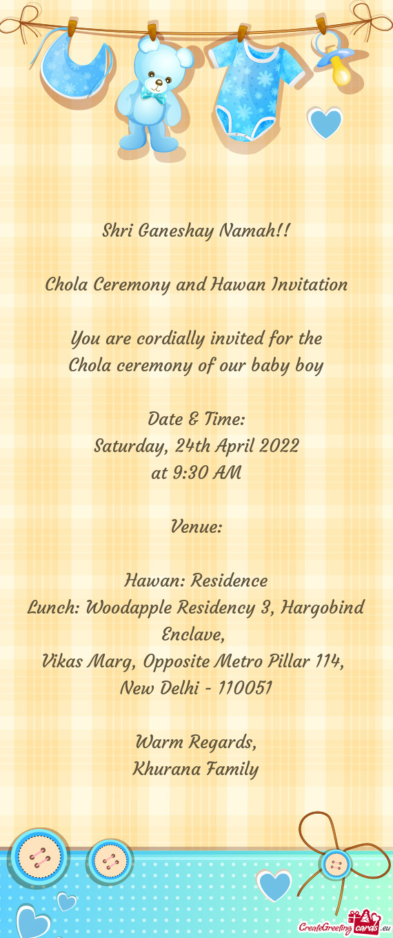 Chola Ceremony and Hawan Invitation