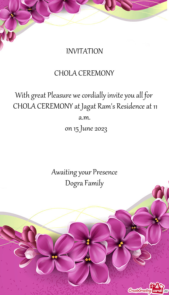 CHOLA CEREMONY at Jagat Ram`s Residence at 11 a.m