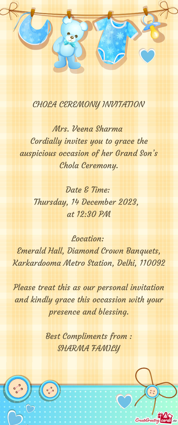 CHOLA CEREMONY INVITATION Mrs