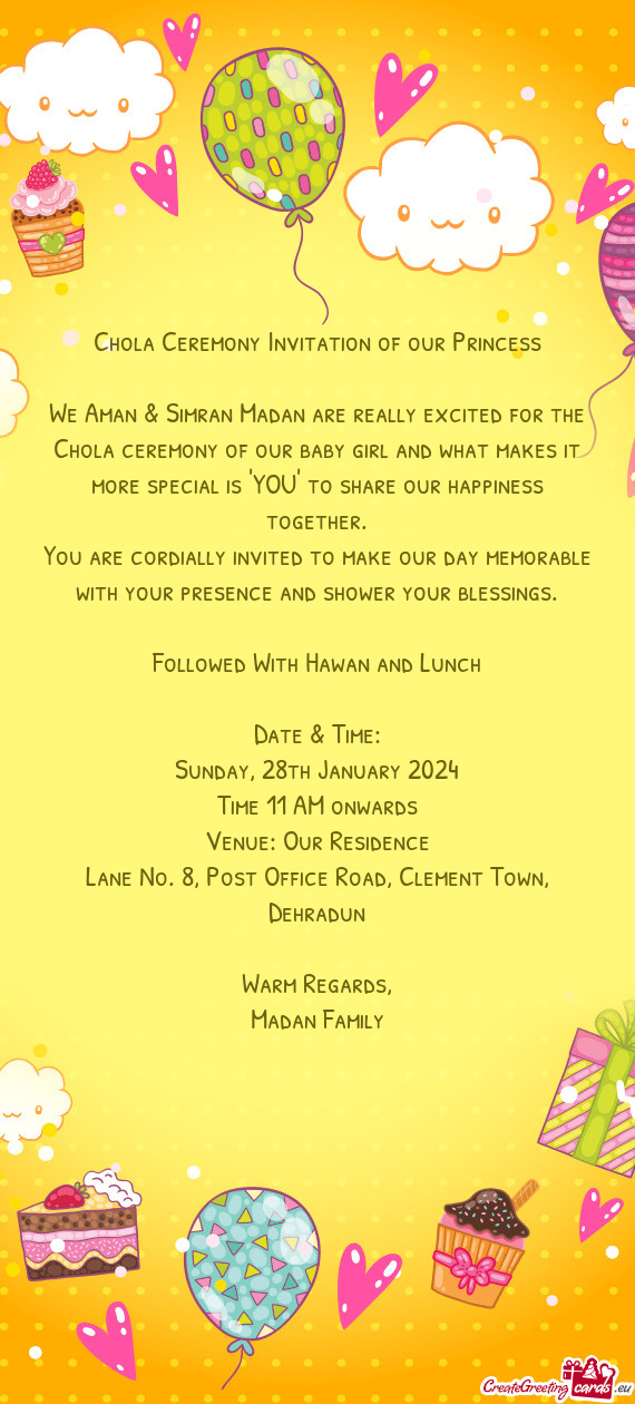 Chola Ceremony Invitation of our Princess