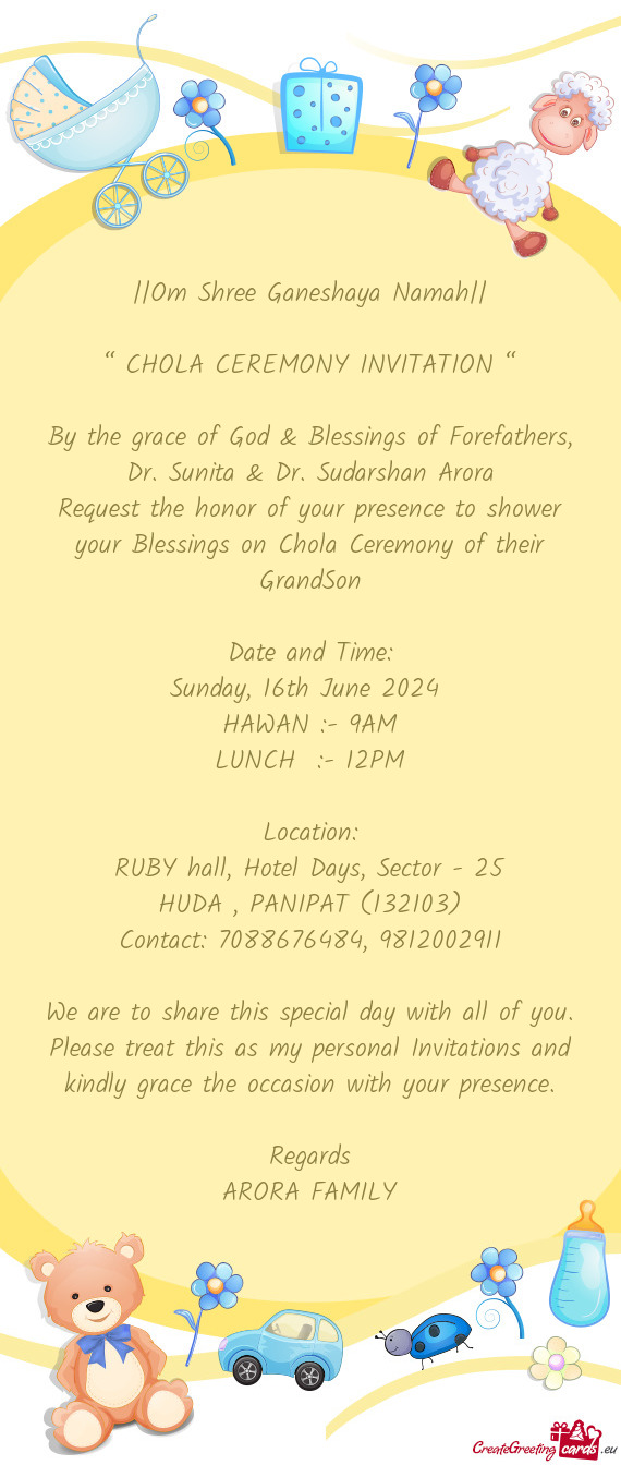 “ CHOLA CEREMONY INVITATION “