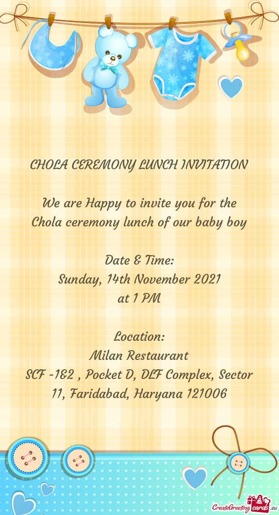 CHOLA CEREMONY LUNCH INVITATION