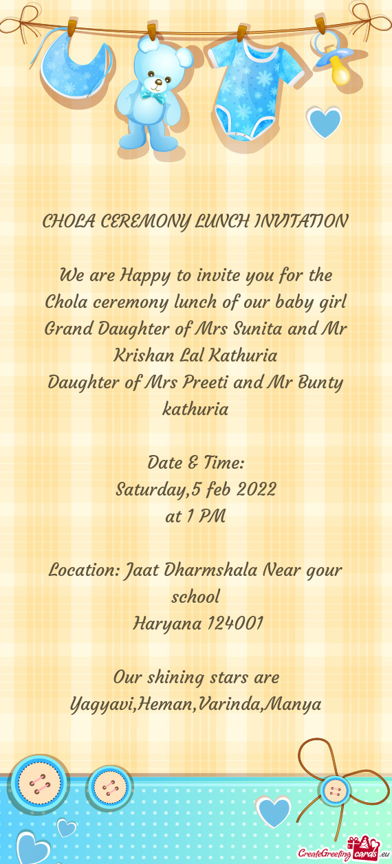 Chola ceremony lunch of our baby girl