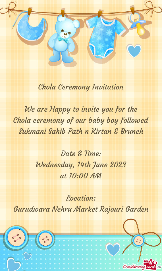 Chola ceremony of our baby boy followed Sukmani Sahib Path n Kirtan & Brunch