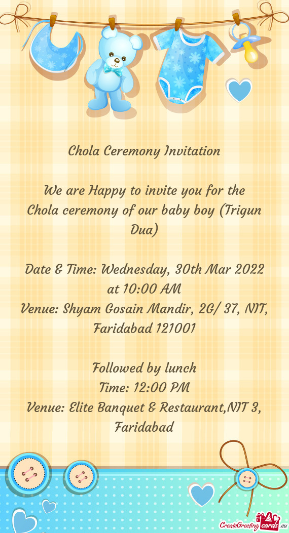 Chola ceremony of our baby boy (Trigun