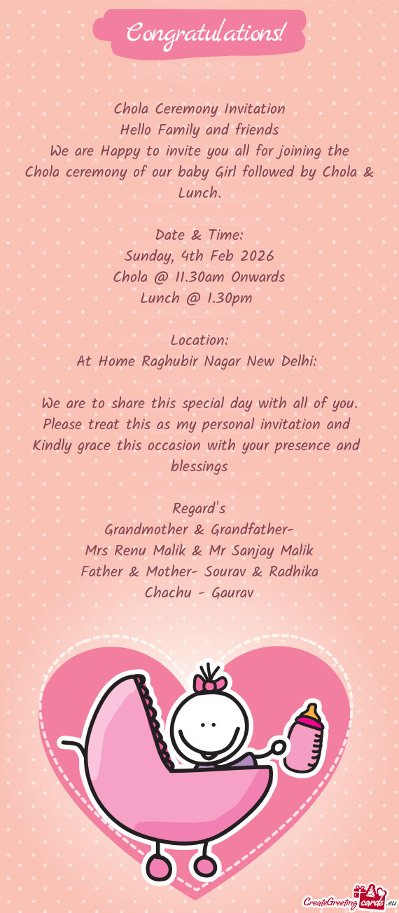 Chola ceremony of our baby Girl followed by Chola & Lunch