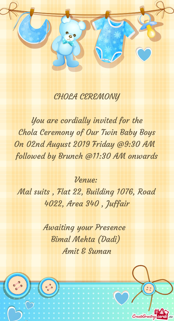 Chola Ceremony of Our Twin Baby Boys