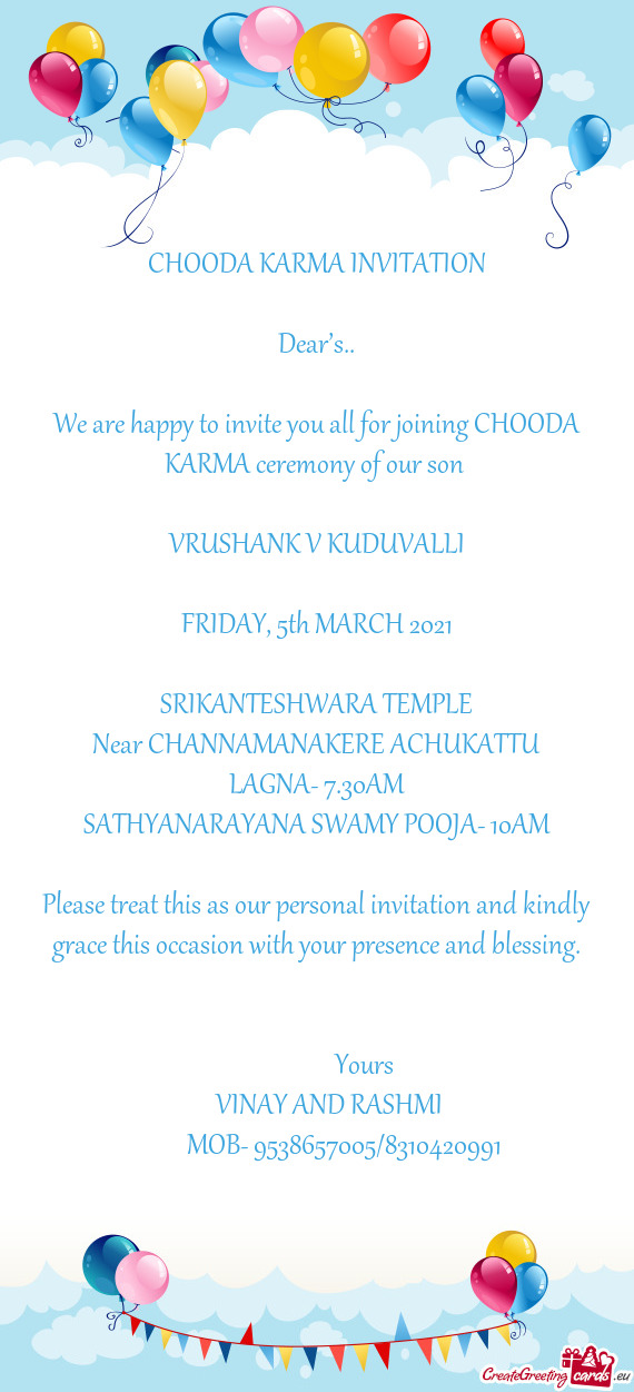 CHOODA KARMA INVITATION