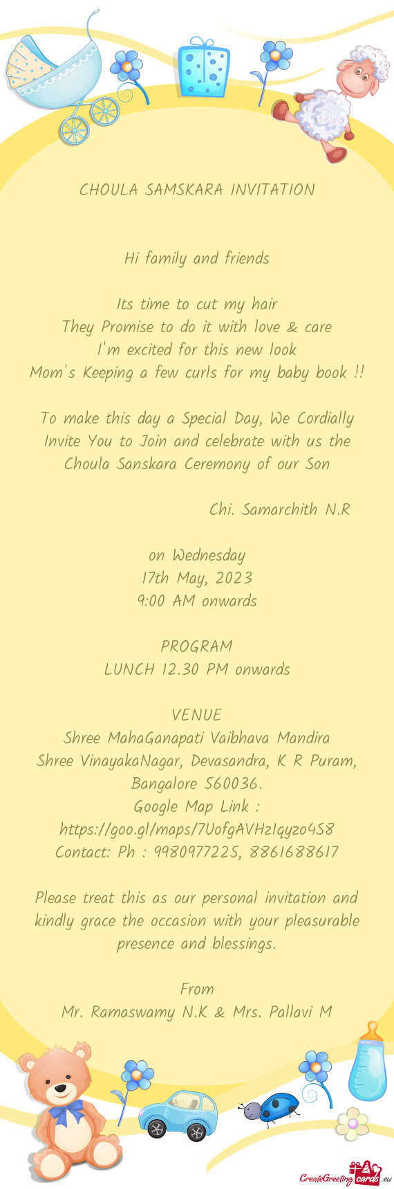 CHOULA SAMSKARA INVITATION