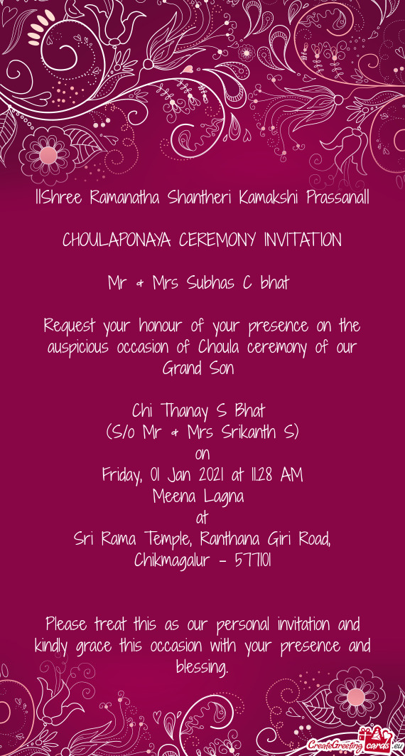 CHOULAPONAYA CEREMONY INVITATION