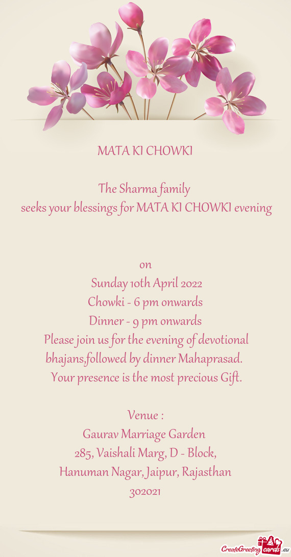 Chowki - 6 pm onwards