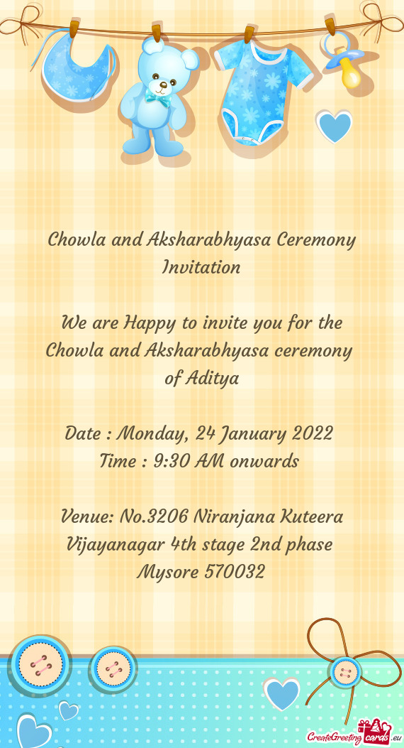 Chowla and Aksharabhyasa Ceremony Invitation