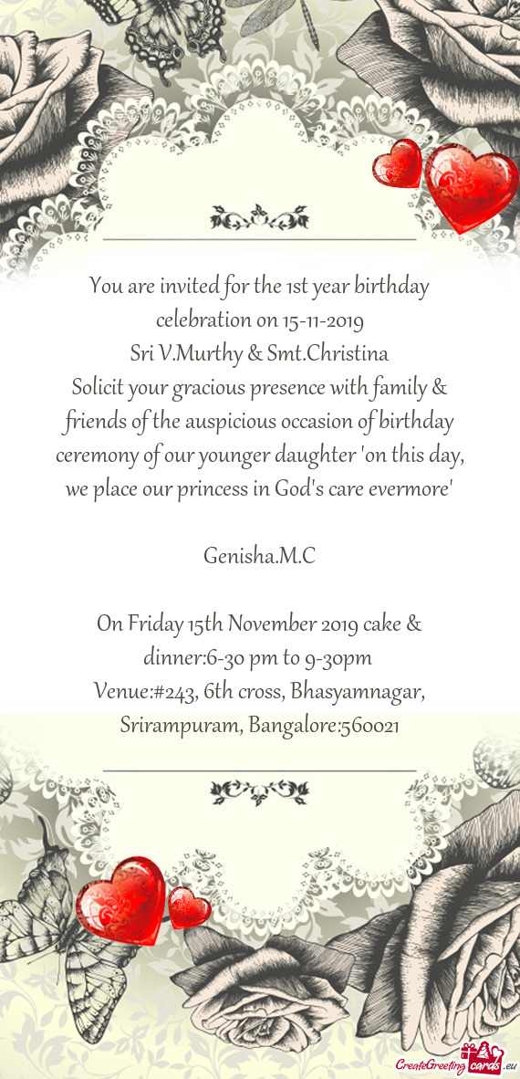 Christina
 Solicit your gracious presence with family & friends of the auspicious occasion of birthd