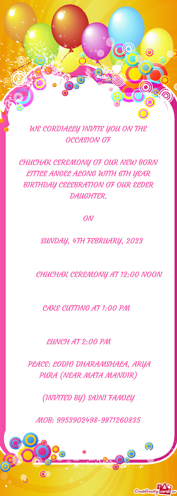 CHUCHAK CEREMONY AT 12:00 NOON