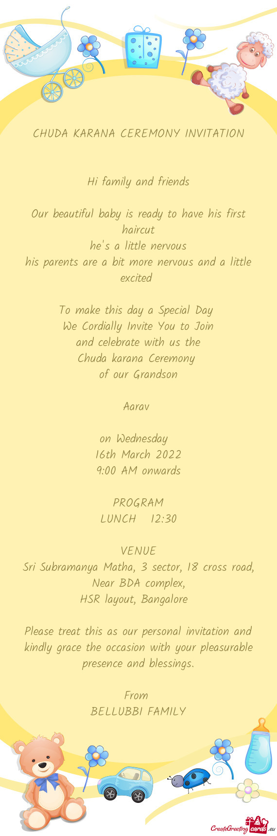 CHUDA KARANA CEREMONY INVITATION