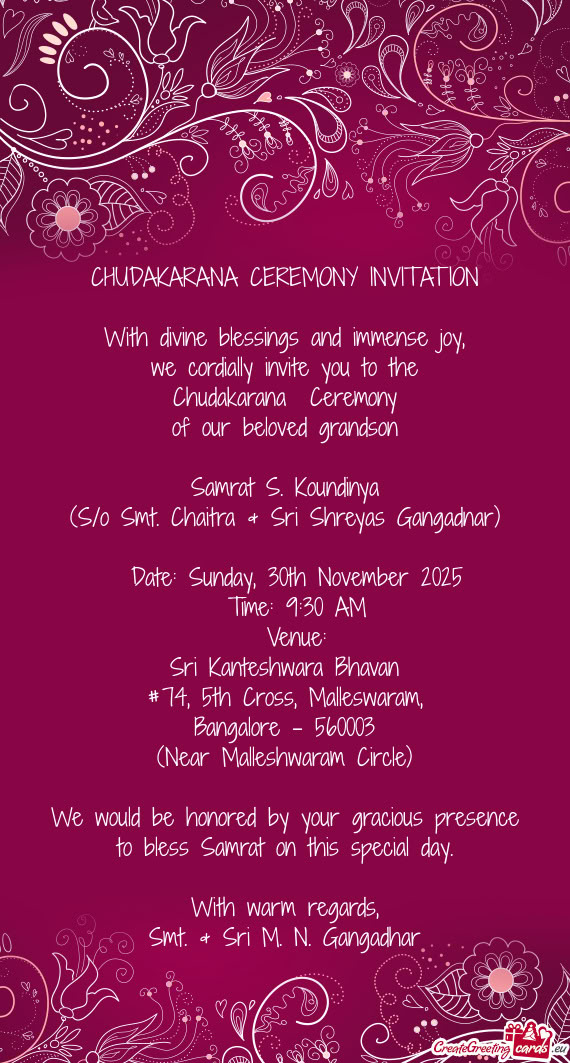 🌸 CHUDAKARANA CEREMONY INVITATION 🌸