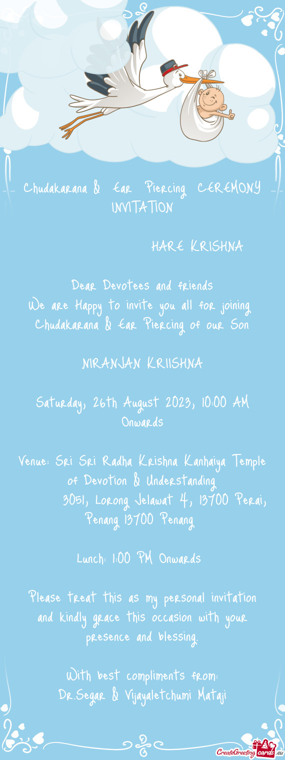 Chudakarana & Ear Piercing CEREMONY INVITATION