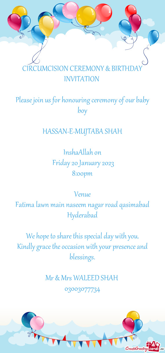 CIRCUMCISION CEREMONY & BIRTHDAY INVITATION