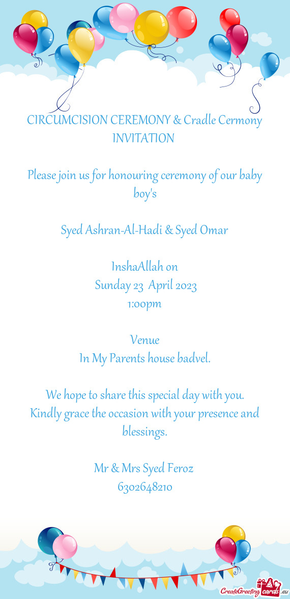 CIRCUMCISION CEREMONY & Cradle Cermony INVITATION