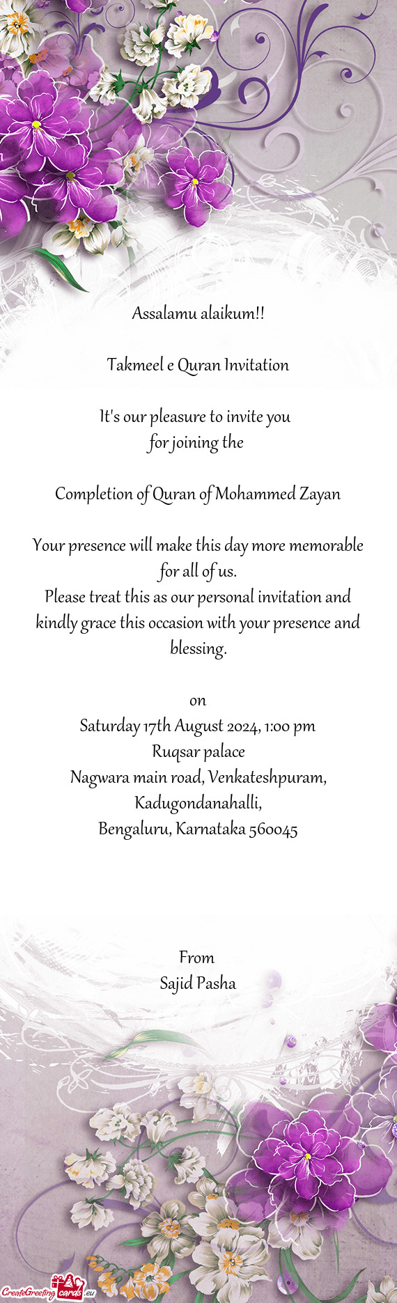 Completion of Quran of Mohammed Zayan