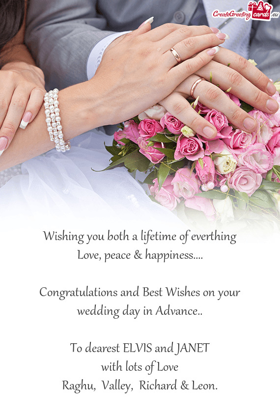 Congratulations and Best Wishes on your wedding day in Advance