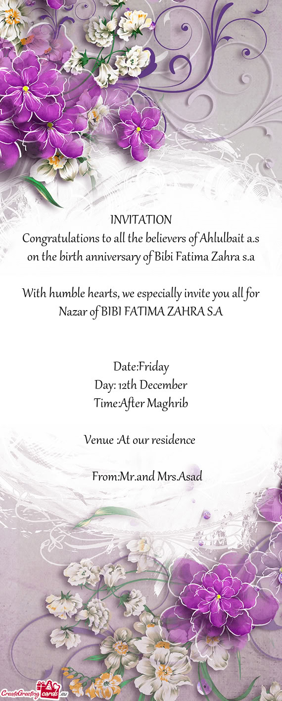 Congratulations to all the believers of Ahlulbait a.s on the birth anniversary of Bibi Fatima Zahra
