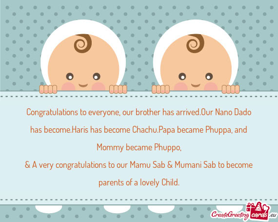 Congratulations to everyone, our brother has arrived.Our Nano Dado has become.Haris has become Chach