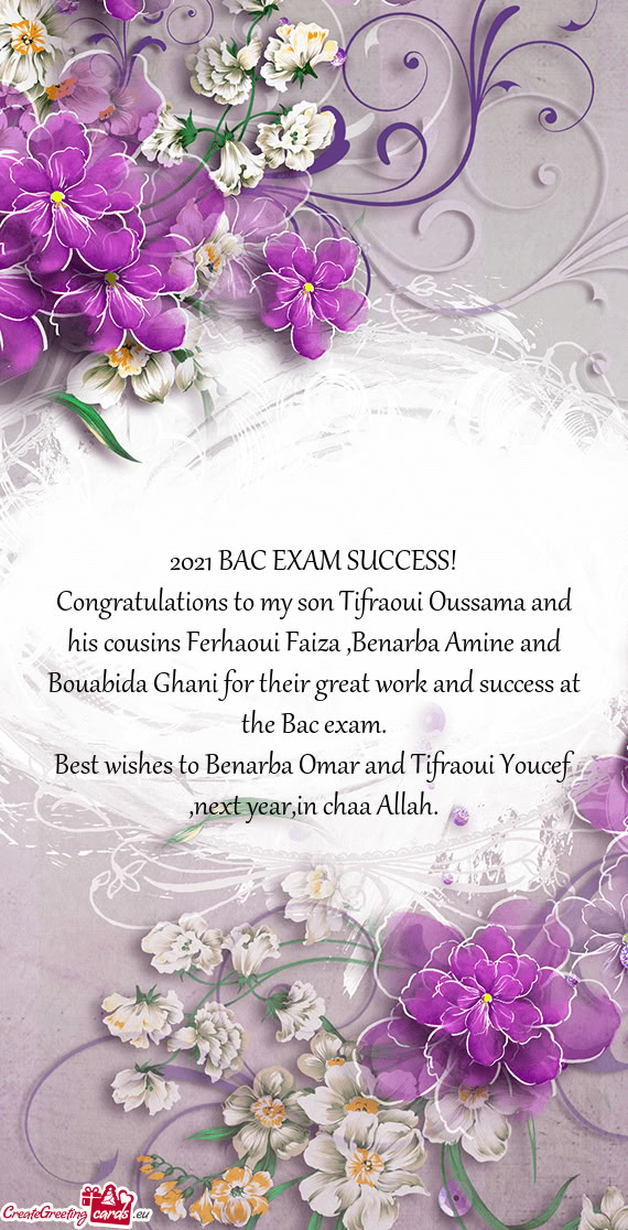 Congratulations to my son Tifraoui Oussama and his cousins Ferhaoui Faiza ,Benarba Amine and Bouabid