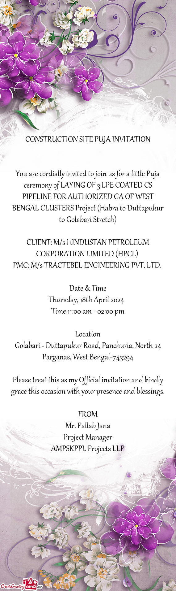 CONSTRUCTION SITE PUJA INVITATION