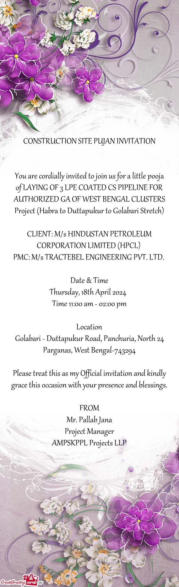 CONSTRUCTION SITE PUJAN INVITATION