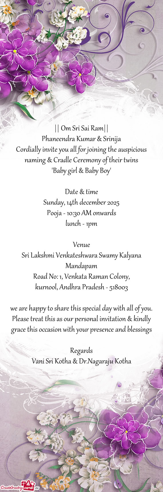 Cordially invite you all for joining the auspicious