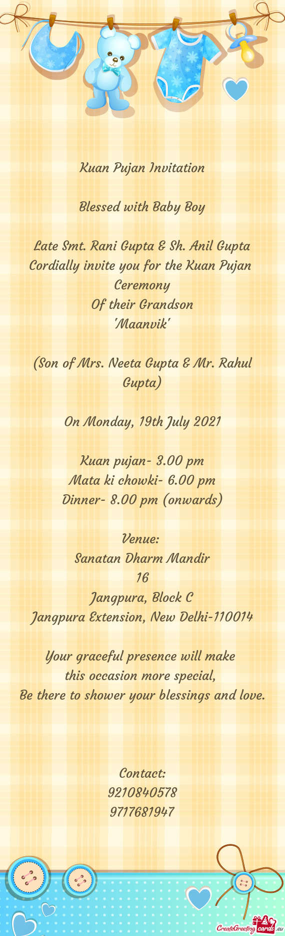 Cordially invite you for the Kuan Pujan