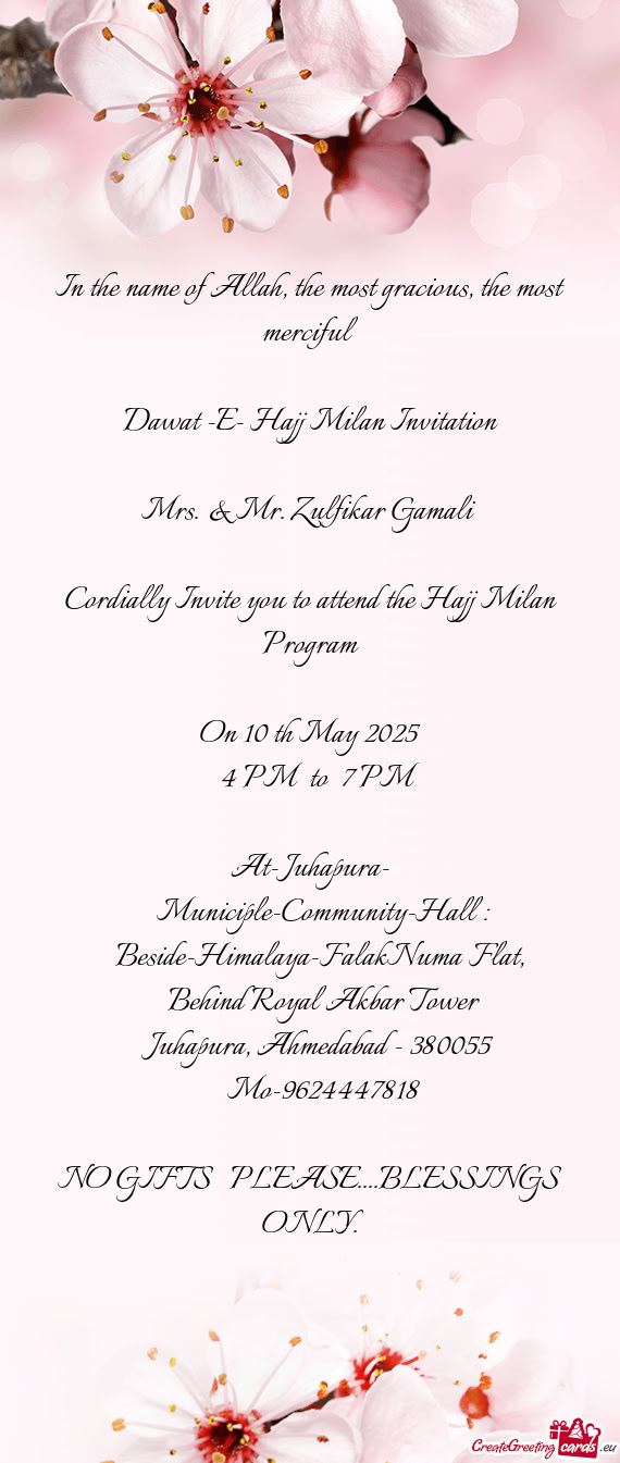 Cordially Invite you to attend the Hajj Milan Program