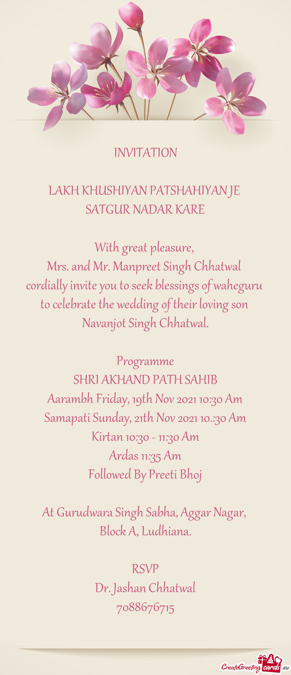 Cordially invite you to seek blessings of waheguru