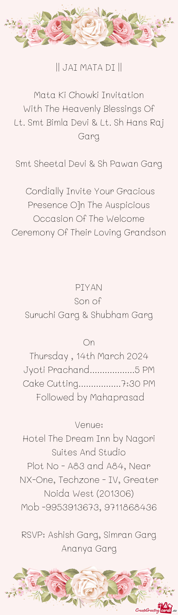 Cordially Invite Your Gracious Presence O]n The Auspicious Occasion Of The Welcome Ceremony Of Thei