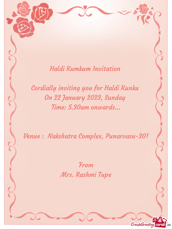 Cordially inviting you for Haldi Kunku