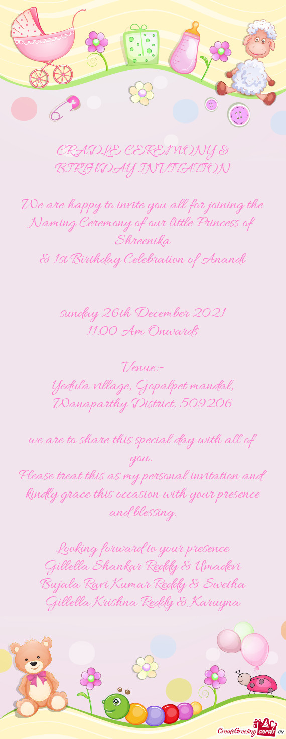 CRADLE CEREMONY & BIRTHDAY INVITATION