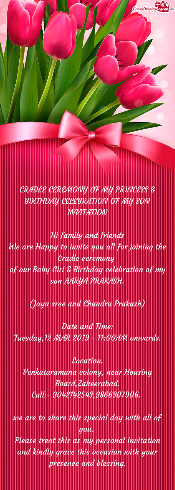 CRADLE CEREMONY OF MY PRINCESS & BIRTHDAY CELEBRATION OF MY SON INVITATION