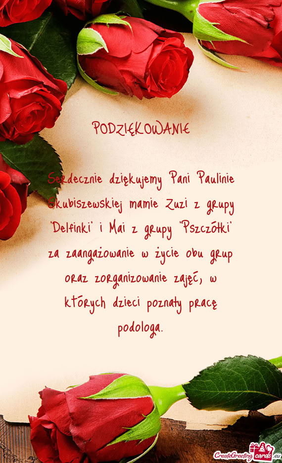 Czółki" za zaangażowanie w życie obu grup oraz zorganizowanie zajęć, w których dzieci poznał