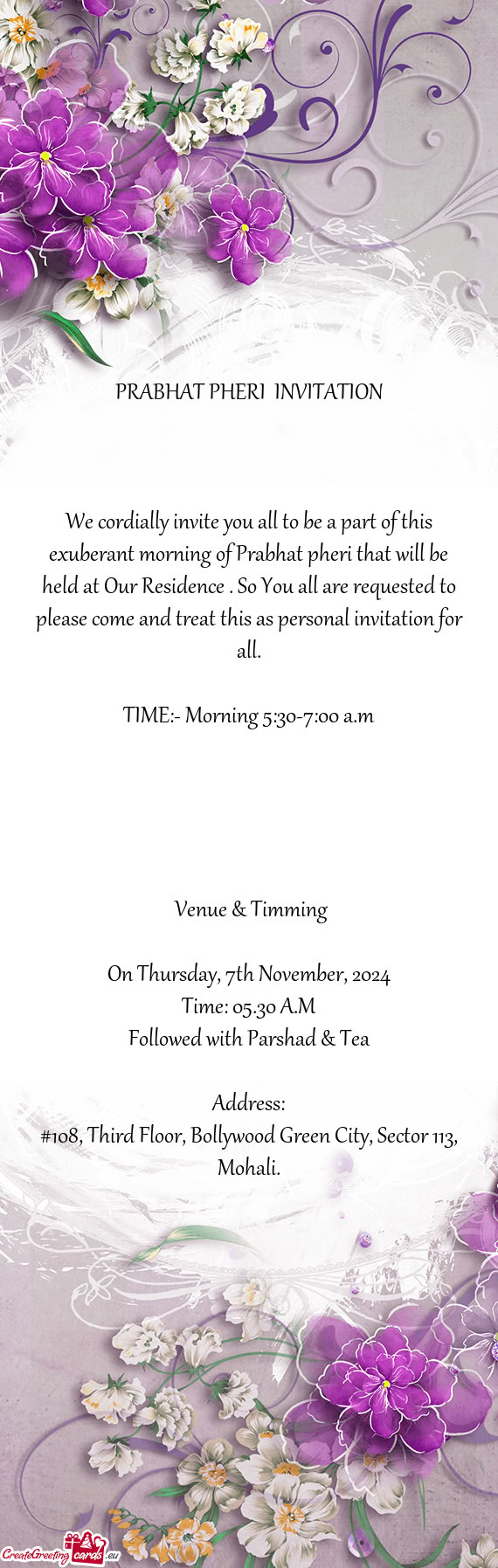 D at Our Residence . So You all are requested to please come and treat this as personal invitation f