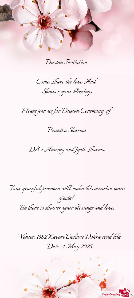 D/O Anurag and Jyoti Sharma