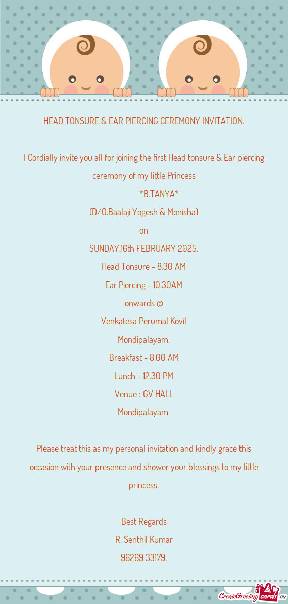 (D/O.Baalaji Yogesh & Monisha)