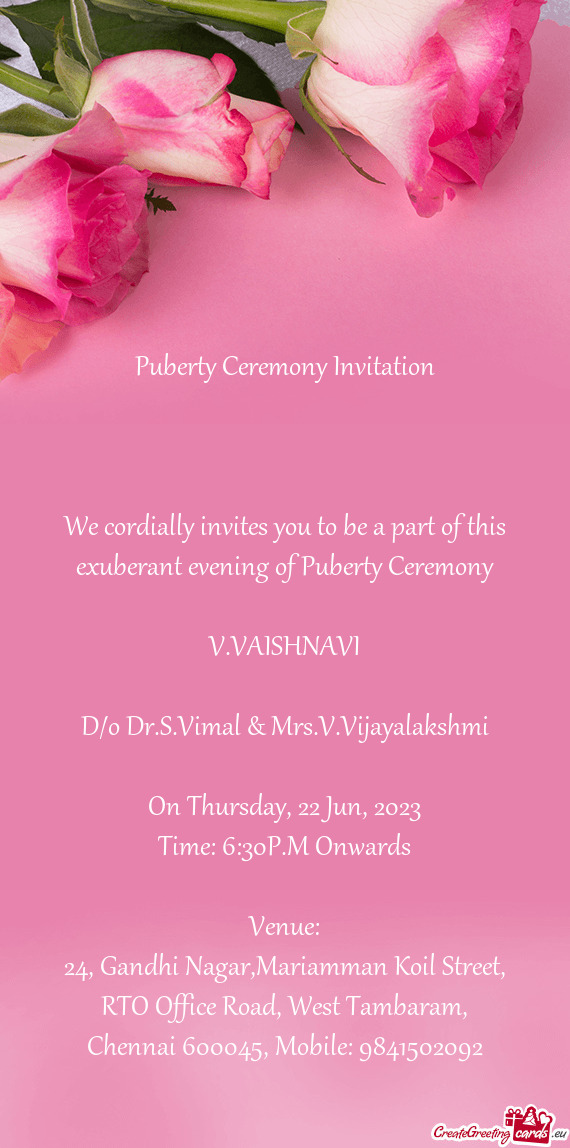 D/o Dr.S.Vimal & Mrs.V.Vijayalakshmi