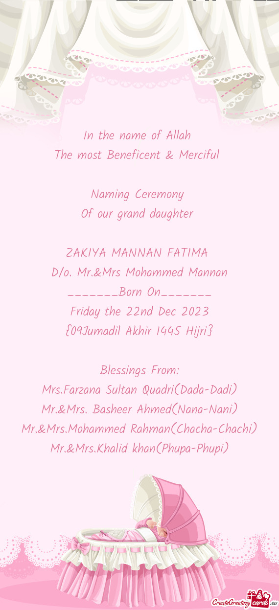 D/o. Mr.&Mrs Mohammed Mannan