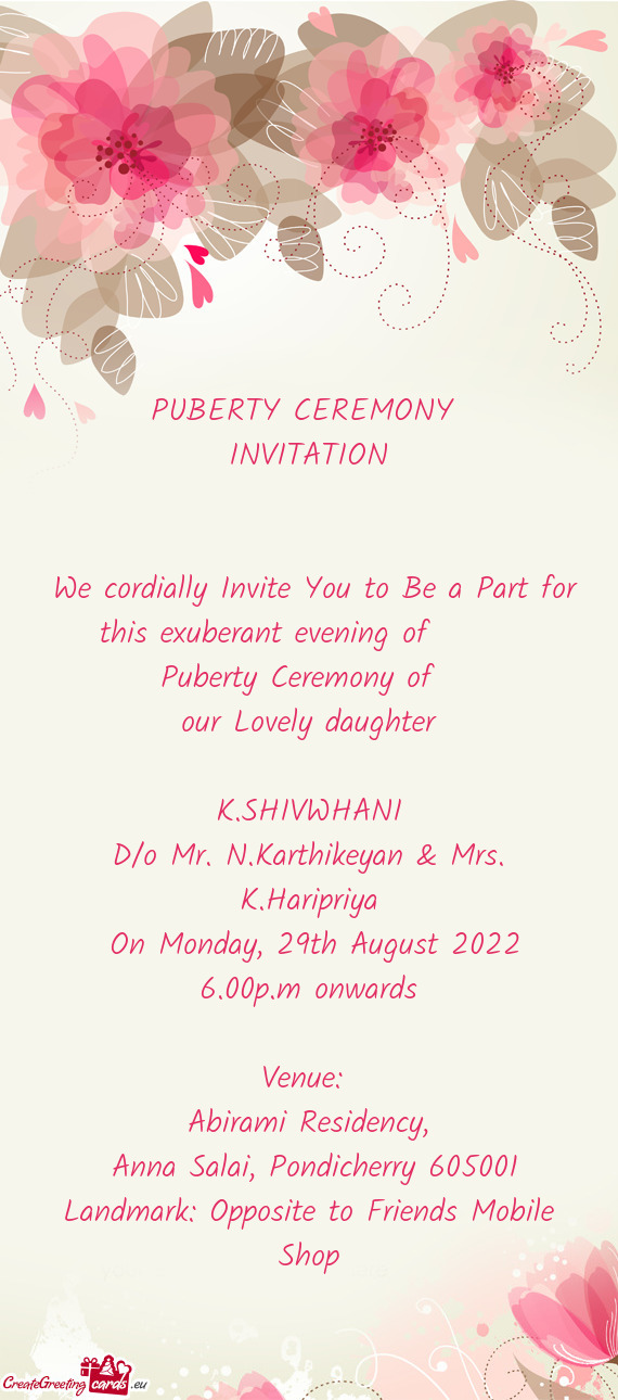 D/o Mr. N.Karthikeyan & Mrs. K.Haripriya