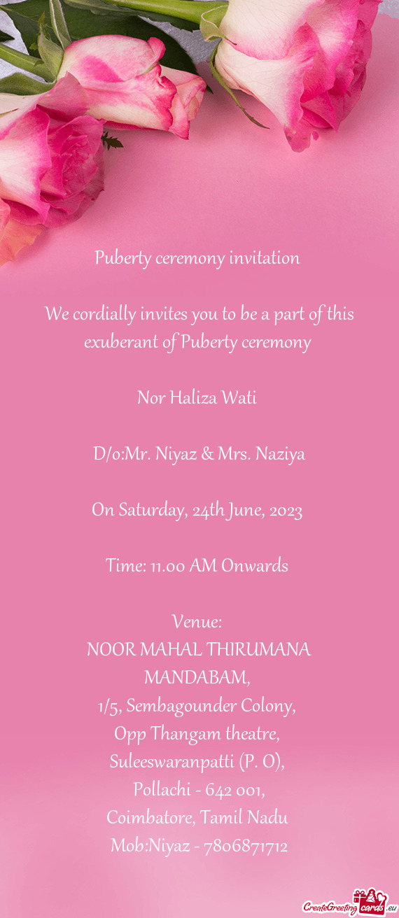 D/o:Mr. Niyaz & Mrs. Naziya