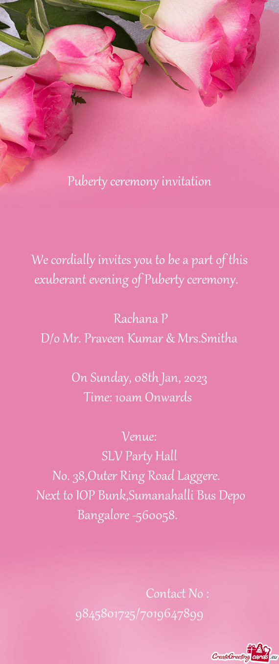 D/o Mr. Praveen Kumar & Mrs.Smitha