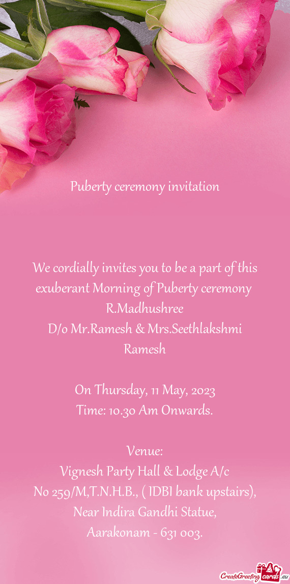 D/o Mr.Ramesh & Mrs.Seethlakshmi Ramesh